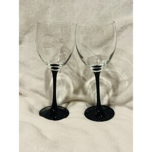 LUMINARC Black Stem Wine Glasses Set Of 2 France Designer Luxury barware Drinks